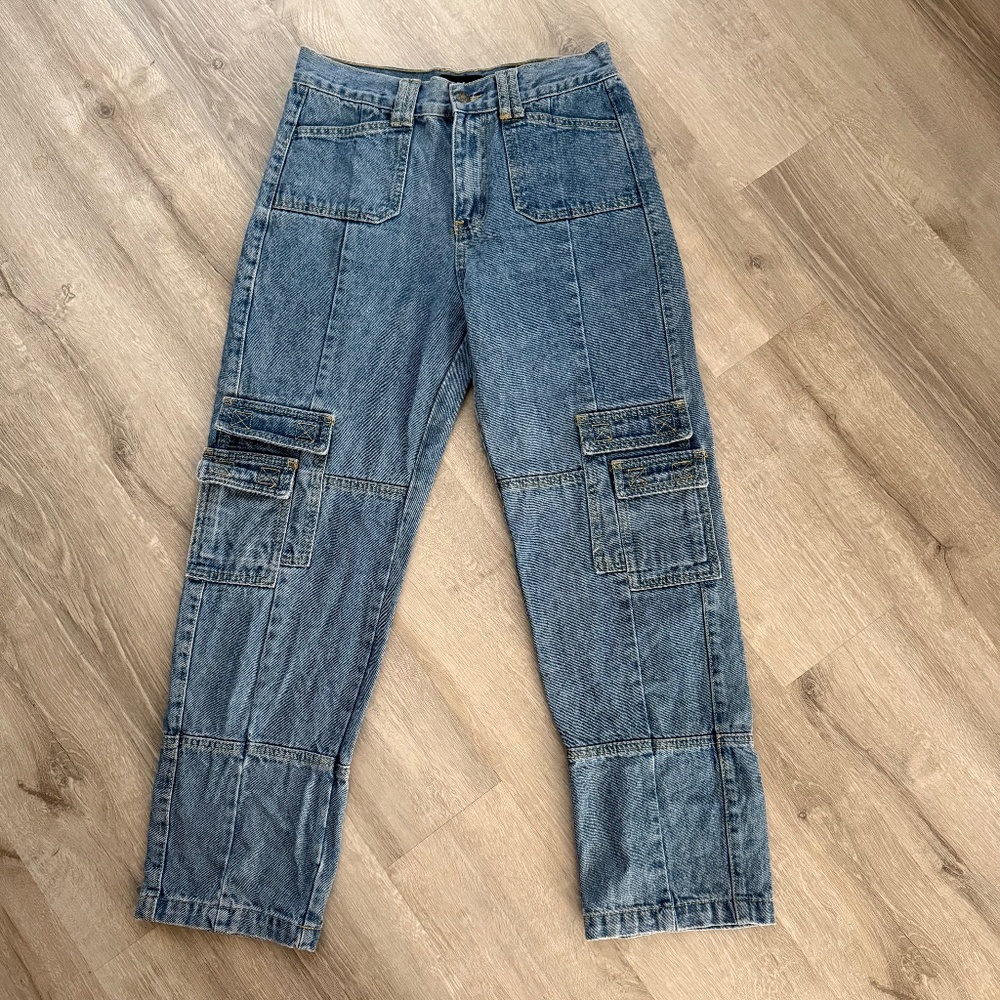 REVOLVE Lioness Wide Leg Denim Cargo Jeans Size Medium Casual